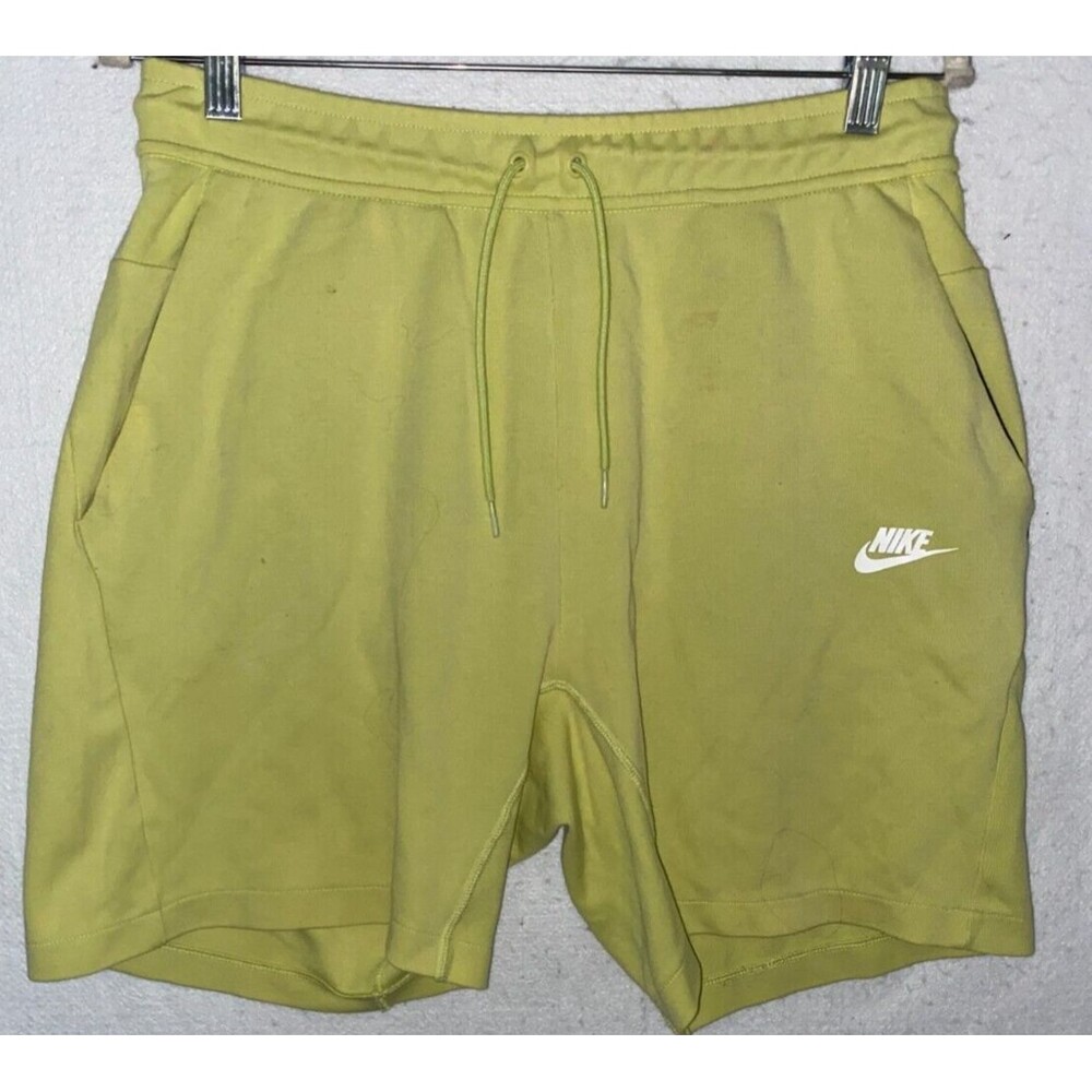 Nike Sportswear Gym Shorts Men’s sz M Yellow Embroidered Swoosh Soft Knit